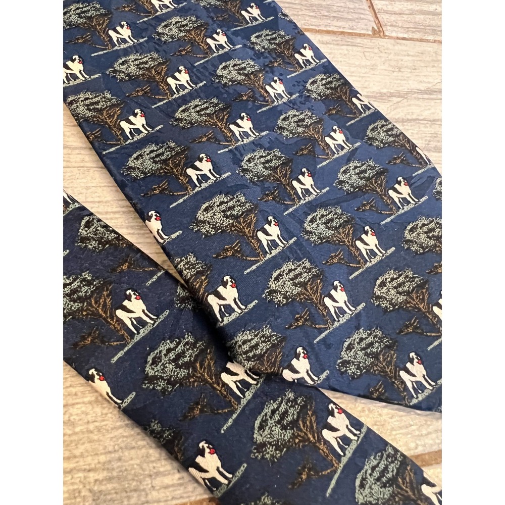 Big Dogs All Over Print 100%‎ Silk Neck Tie 90s Y2K  AOP Trees Korea Necktie